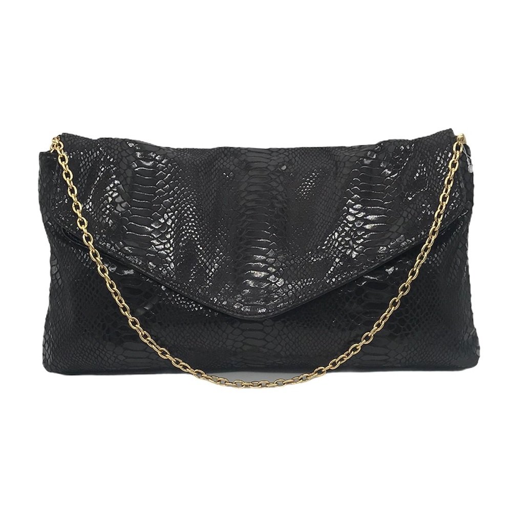 Rachel Zoe Black Envelope Croc Embossed Clutch